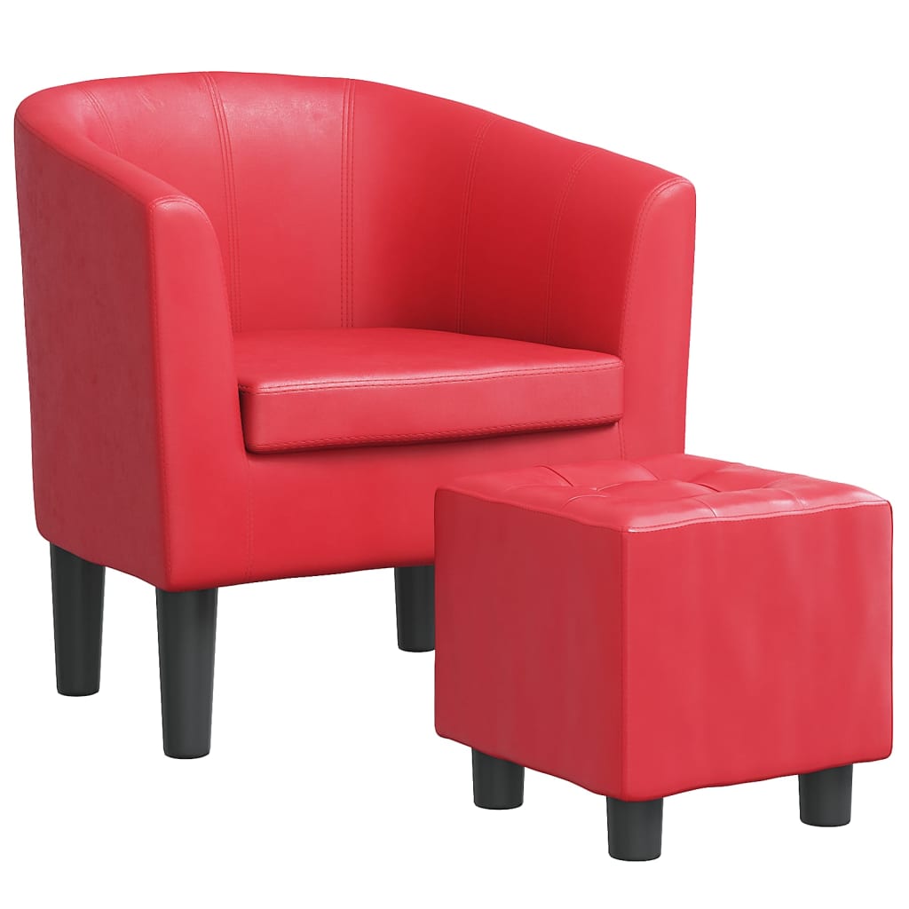 Fauteuil club avec repose-pieds en simili cuir rouge