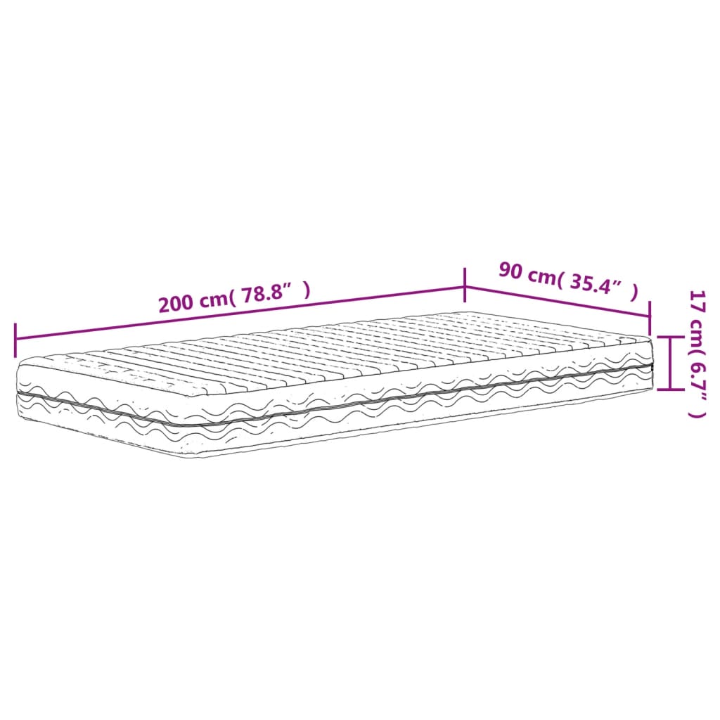 Foam mattress white 90x200 cm firmness H2 H3