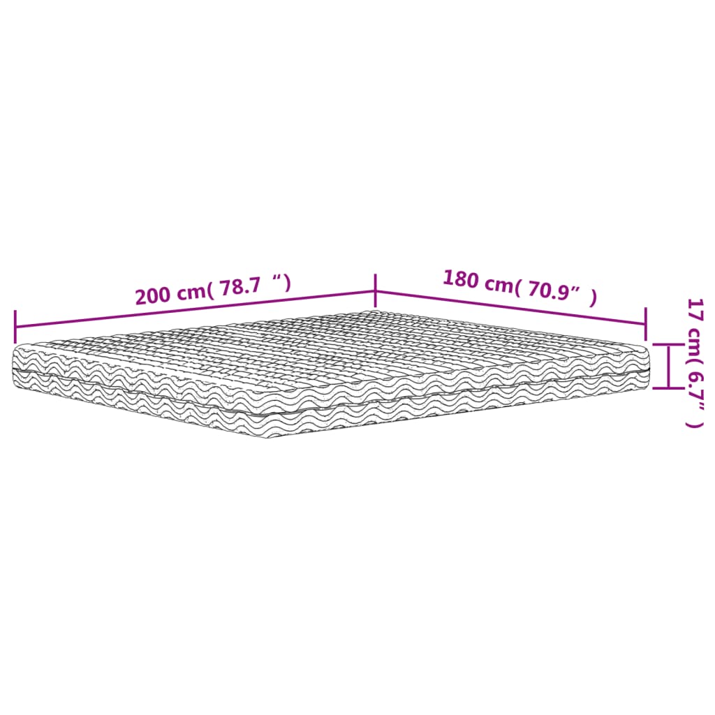 Foam mattress white 180x200 cm firmness H2 H3