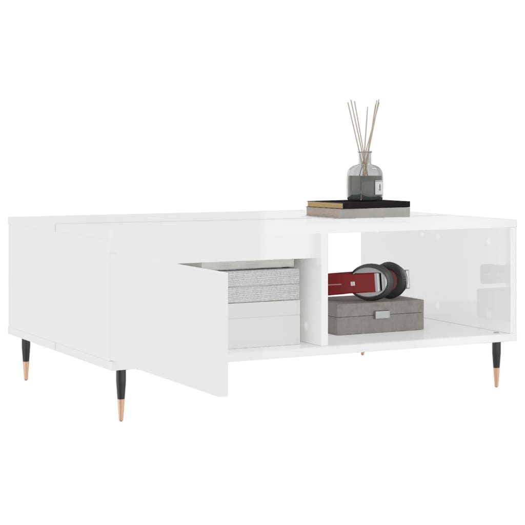 Table basse blanc brillant 90x60x35 cm en bois