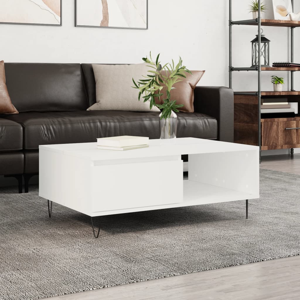 Table basse blanche 90x60x35 cm en bois