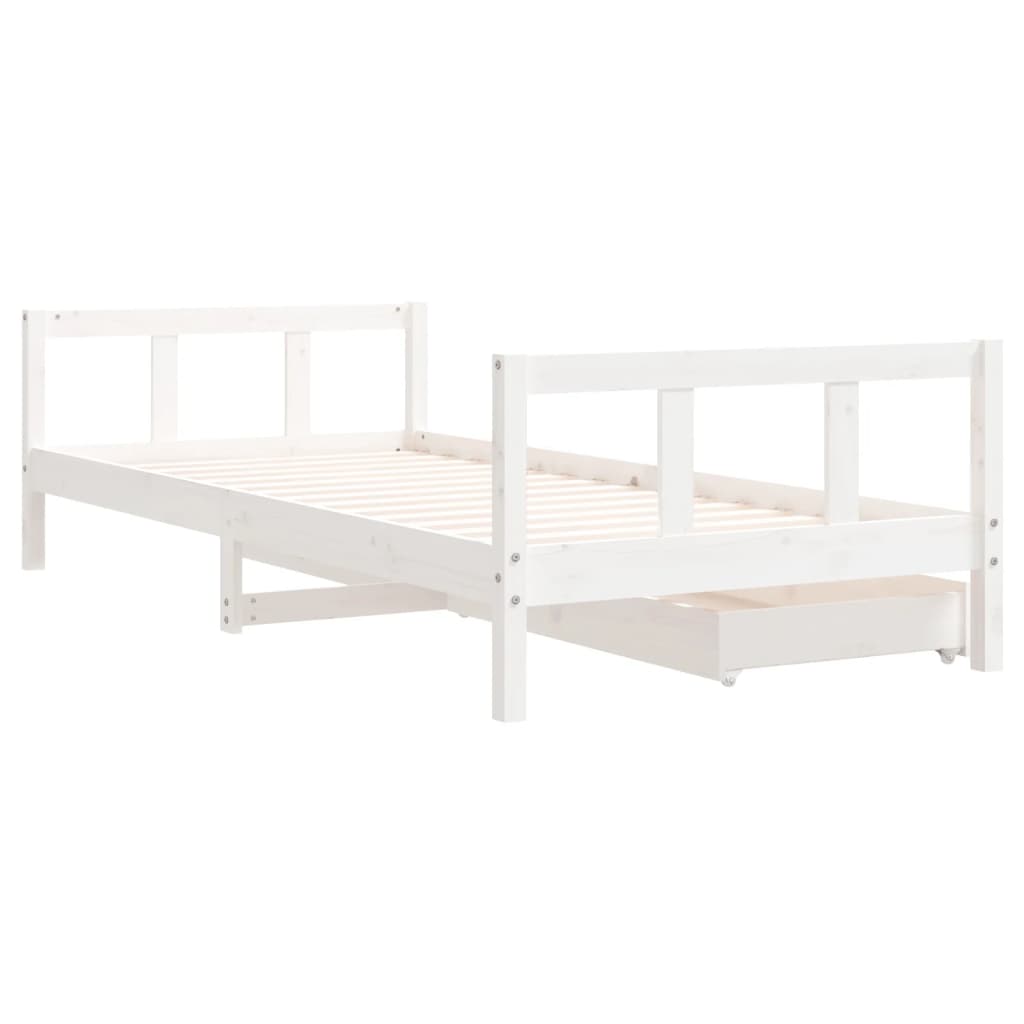 Lit enfant avec tiroirs blanc 90x200 cm bois de pin massif