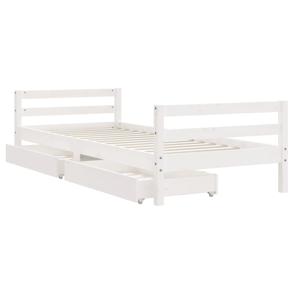 Lit enfant avec tiroirs blanc 90x190 cm en pin massif