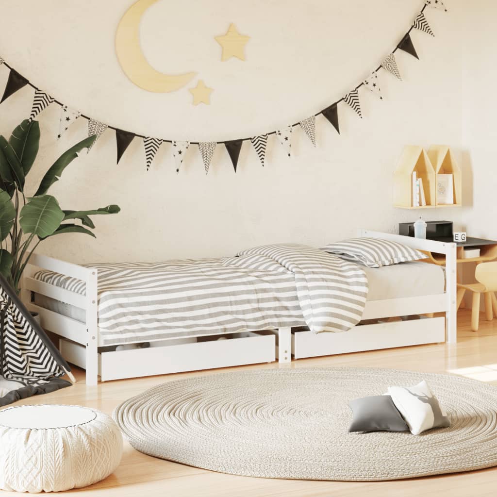 Lit enfant avec tiroirs blanc 90x190 cm en pin massif