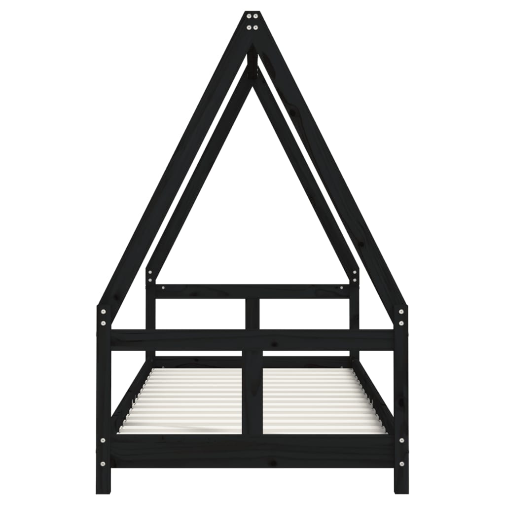 Children's bed black 80x200 cm solid pine wood
