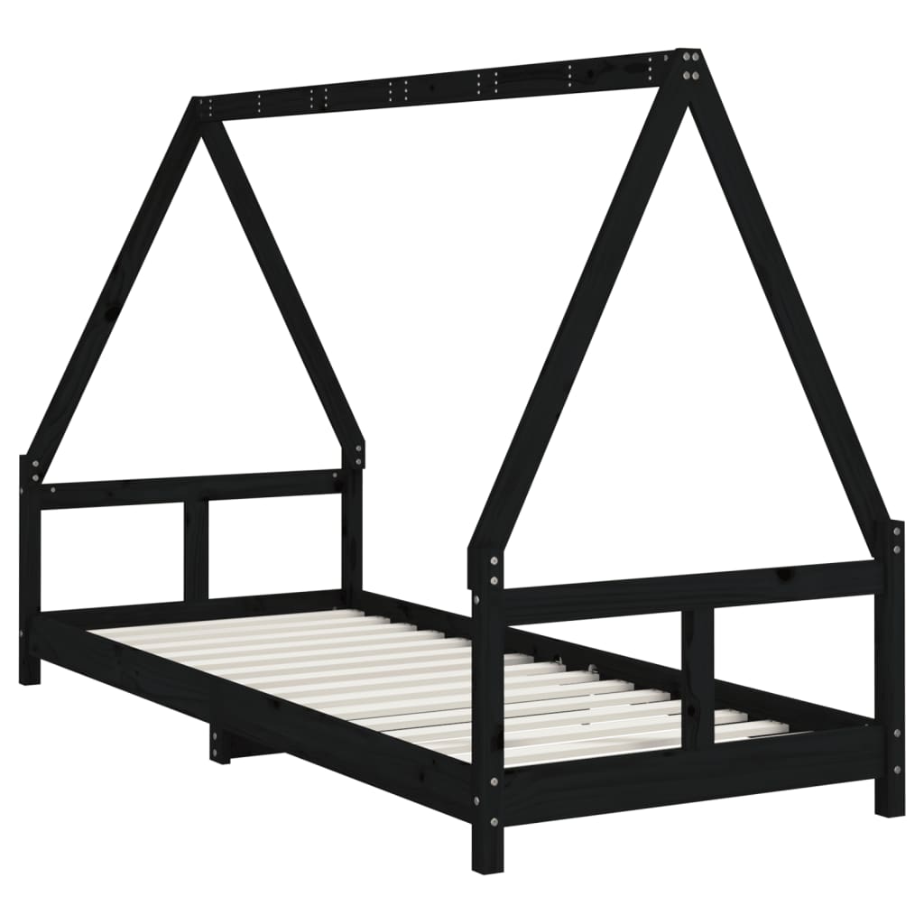 Children's bed black 80x200 cm solid pine wood