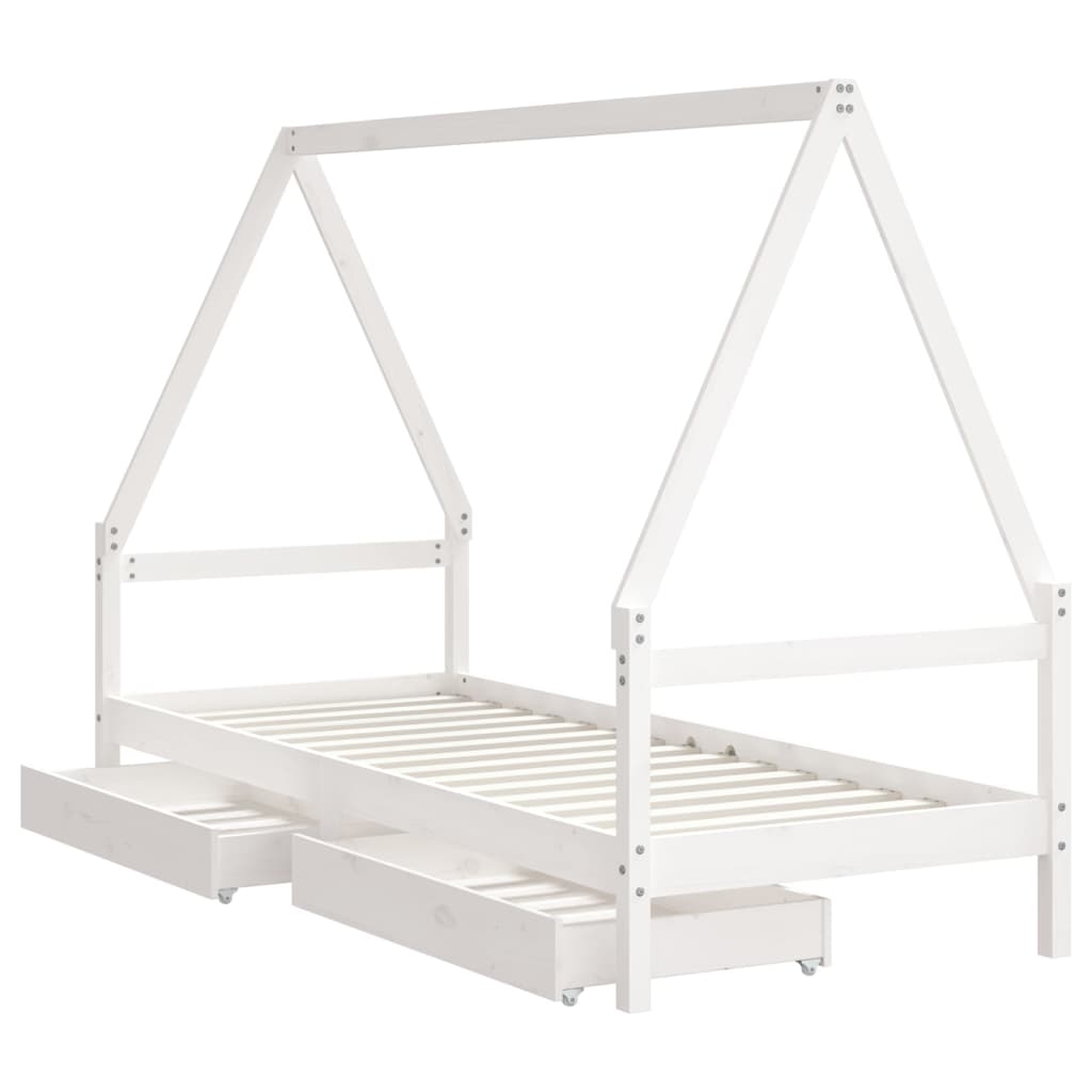 Lit enfant avec tiroirs blanc 80x200 cm bois de pin massif