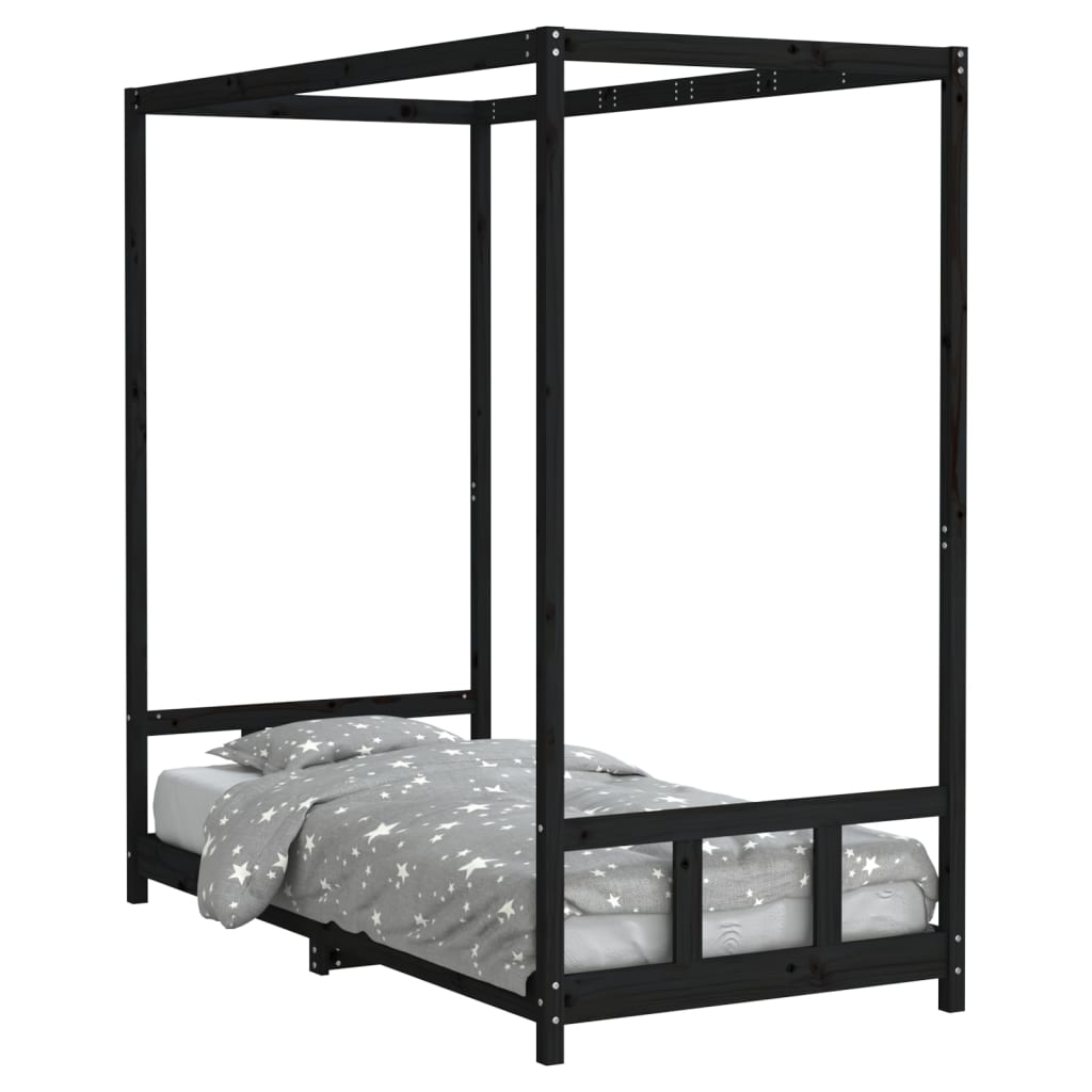 Lit enfant noir 90x190 cm en pin massif