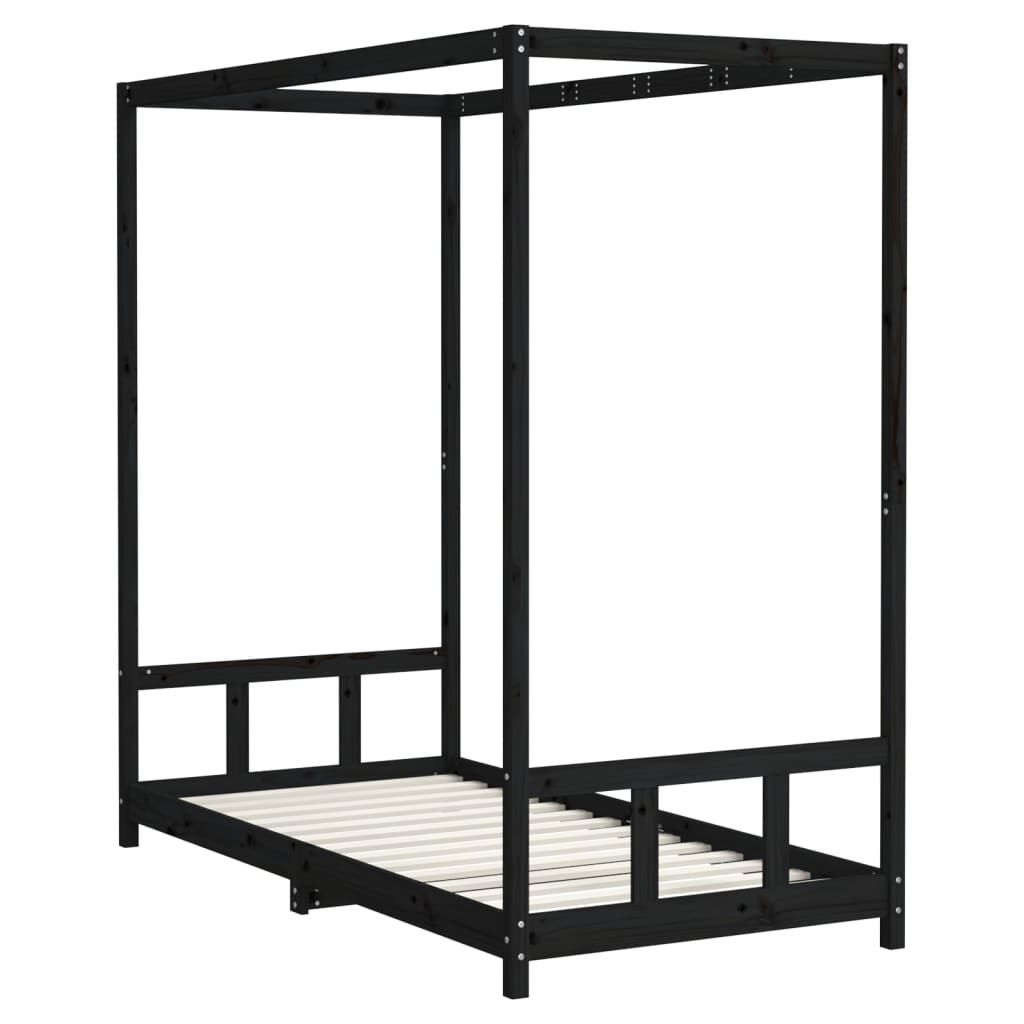 Lit enfant noir 90x190 cm en pin massif