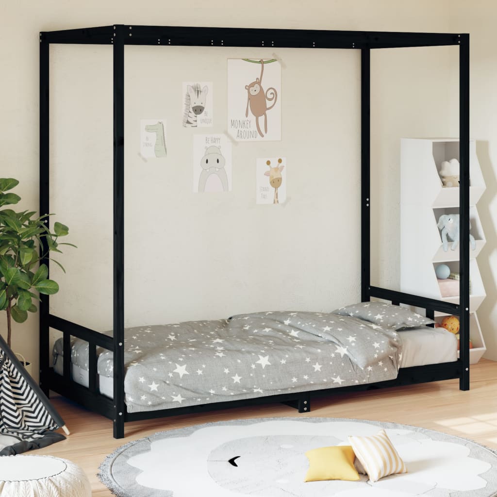 Lit enfant noir 90x190 cm en pin massif