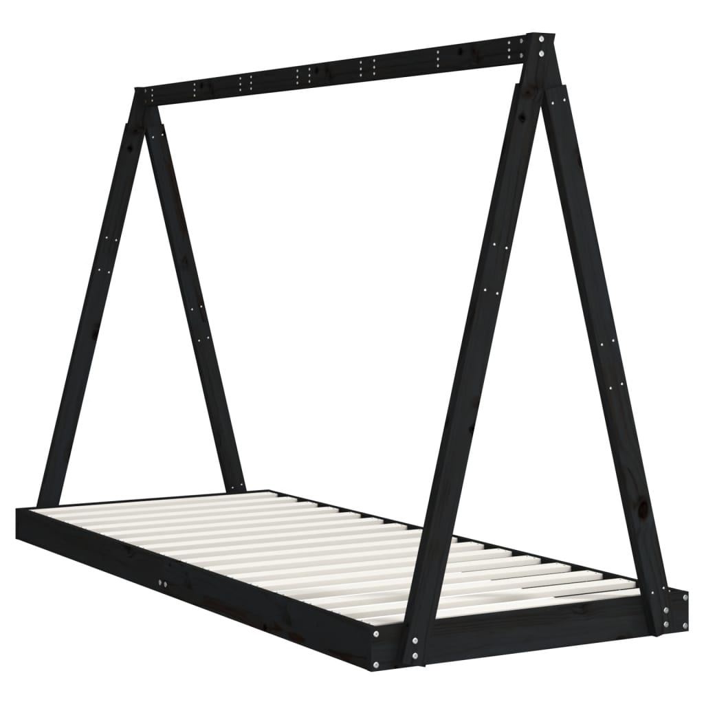Children's bed black 80x200 cm solid pine wood