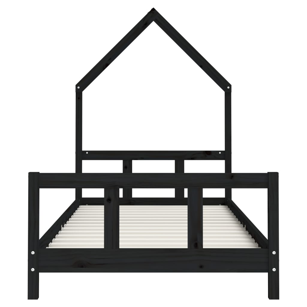 Lit enfant noir 90x190 cm en pin massif