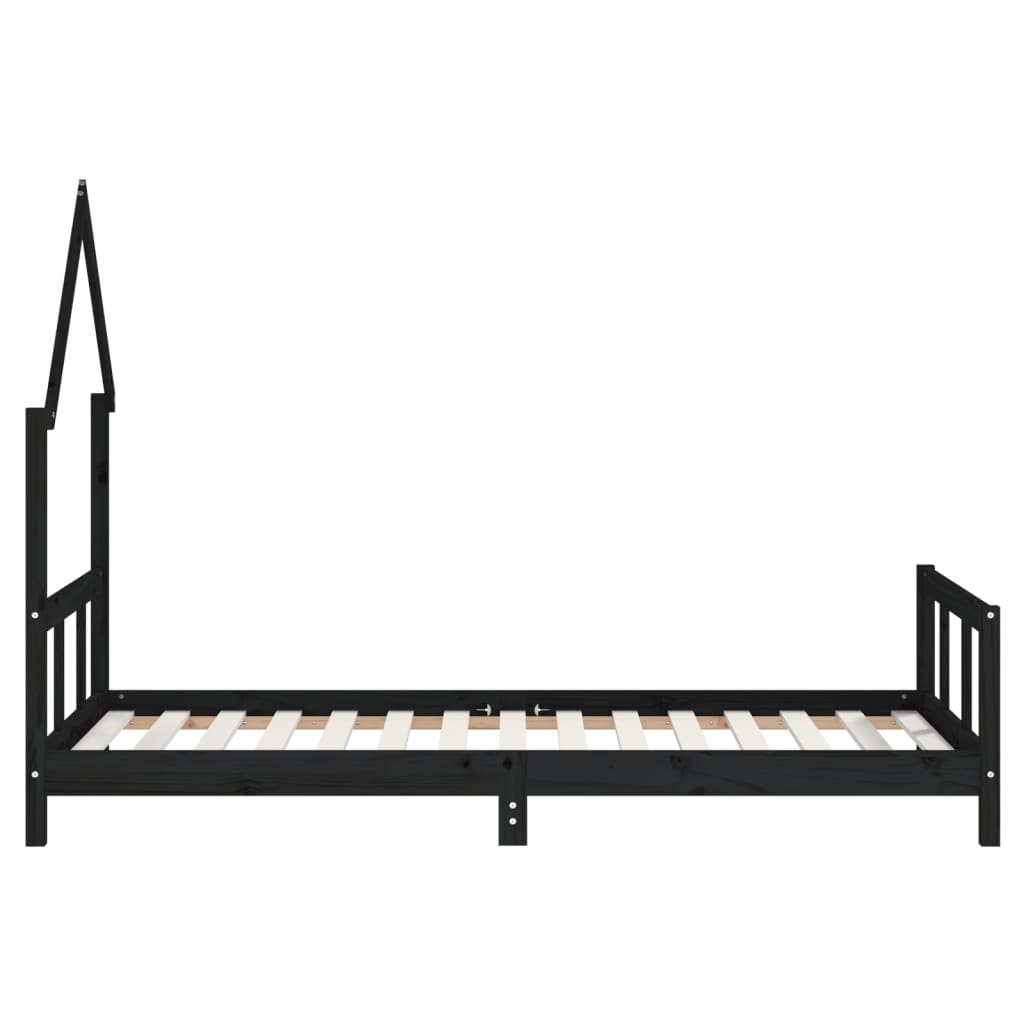 Lit enfant noir 90x190 cm en pin massif