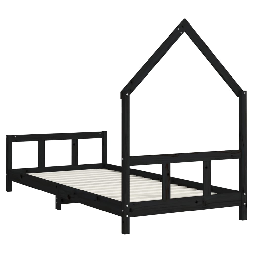 Lit enfant noir 90x190 cm en pin massif