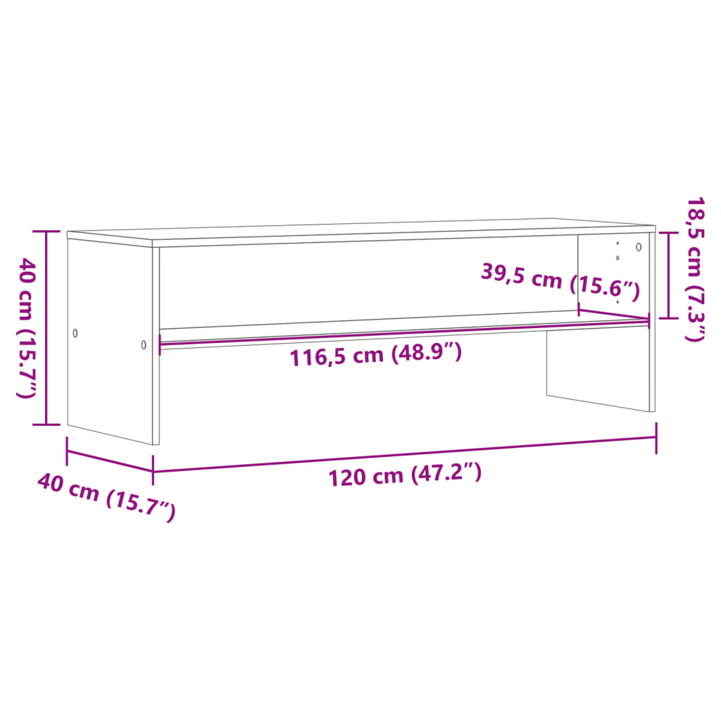 Meuble TV chêne fumé 120x40x40 cm matériau bois