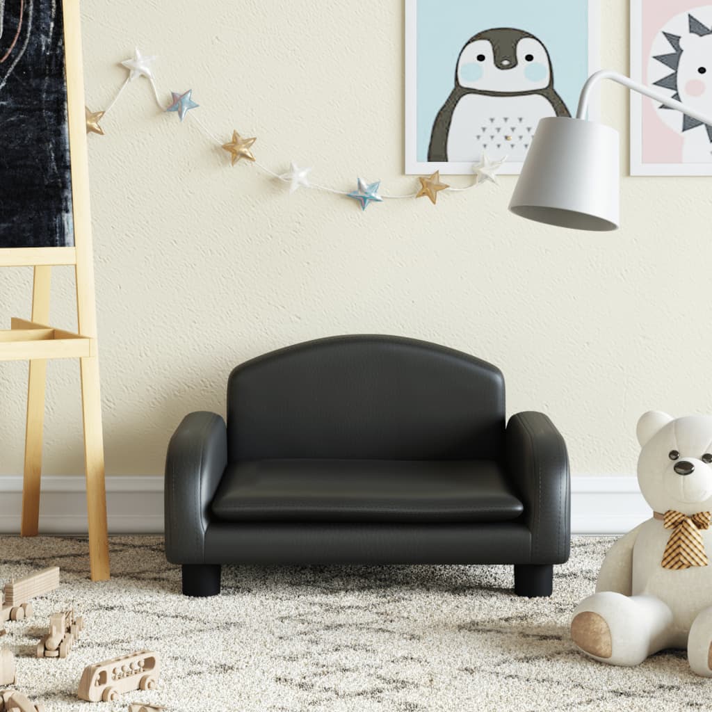 Children's sofa black 50x40x30 cm artificial leather