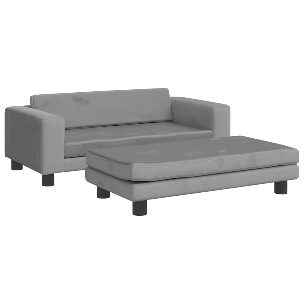 Children's sofa with stool light grey 100x50x30 cm velvet