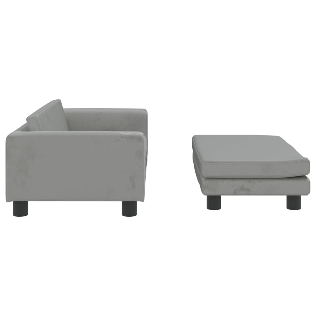 Children's sofa with stool light grey 100x50x30 cm velvet