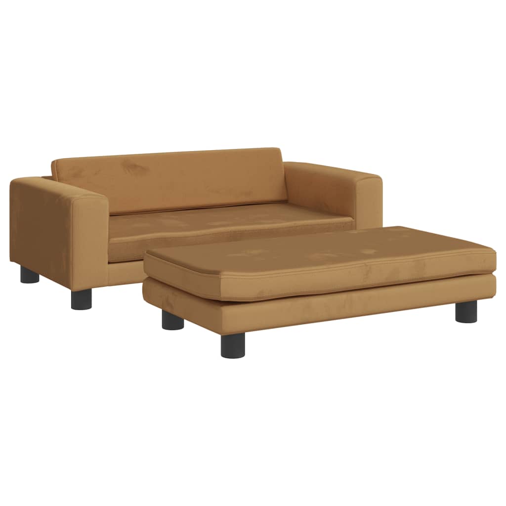 Canapé enfant avec tabouret marron 100x50x30 cm velours