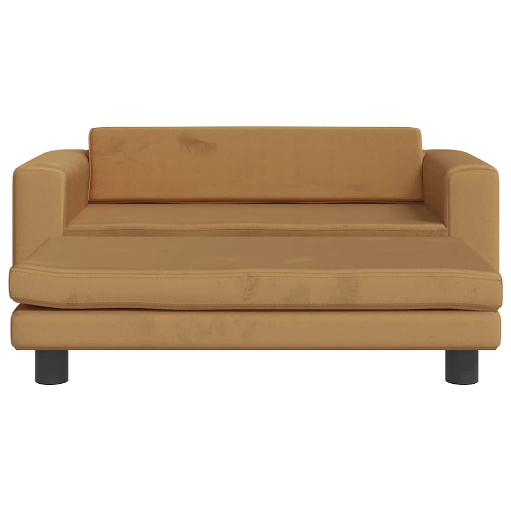 Canapé enfant avec tabouret marron 100x50x30 cm velours