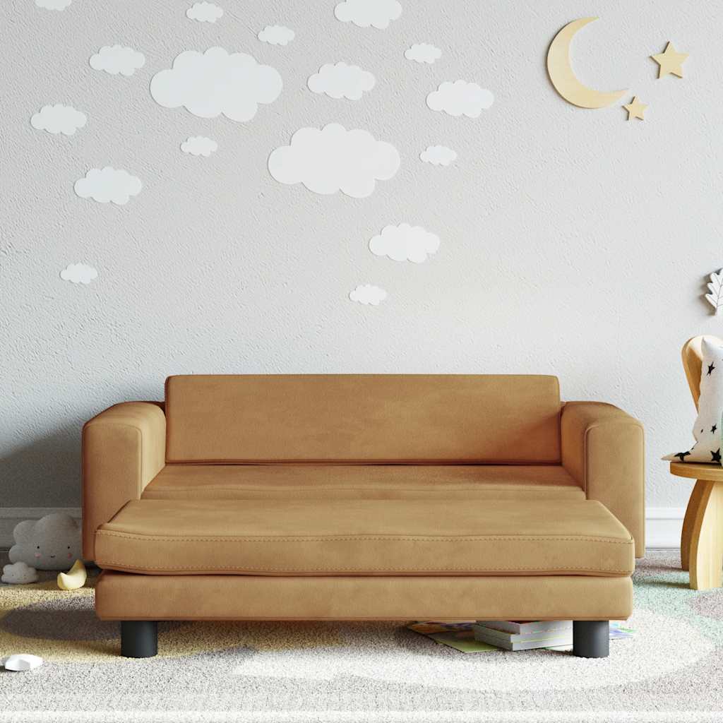 Canapé enfant avec tabouret marron 100x50x30 cm velours