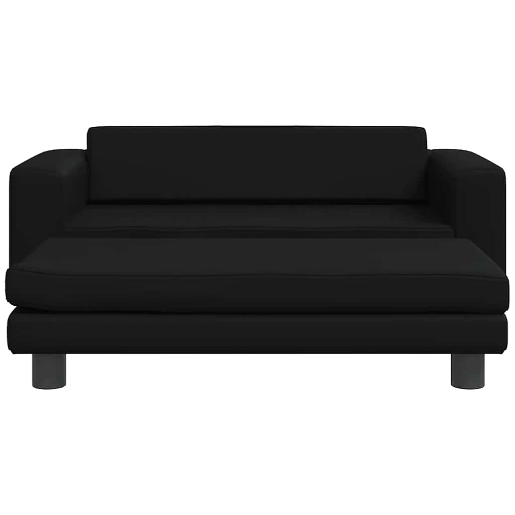 Kindersofa mit Hocker Schwarz 100x50x30 cm Kunstleder