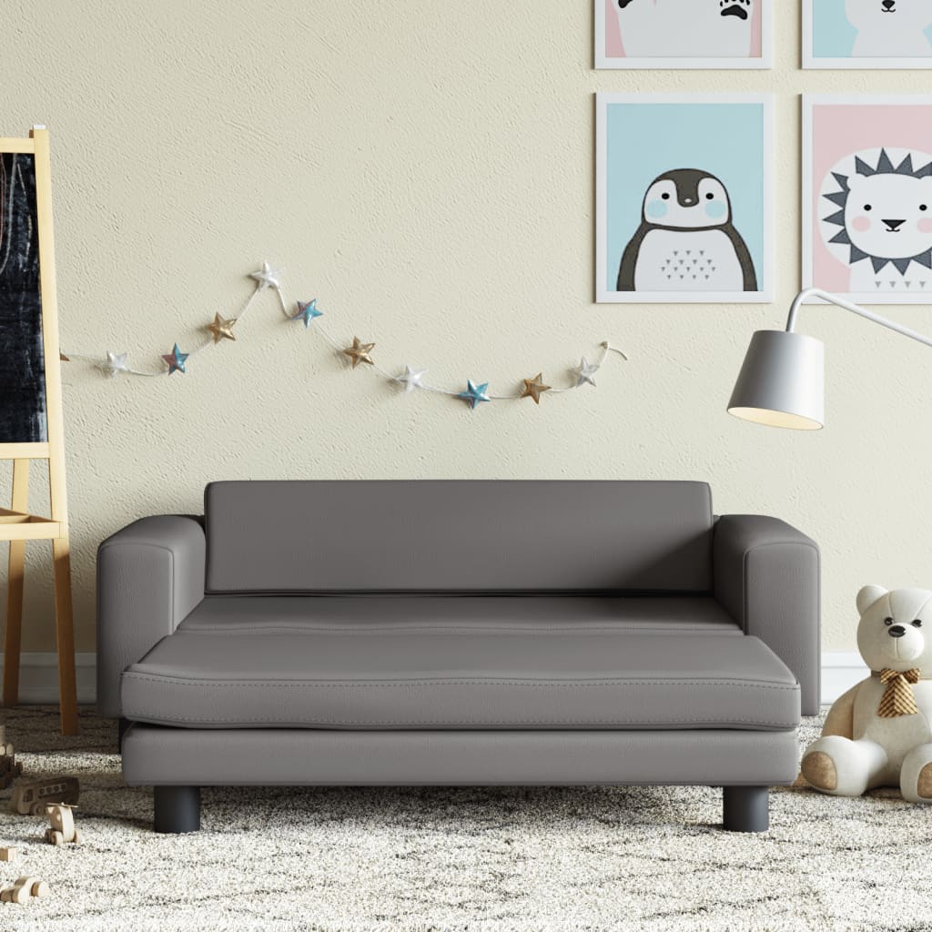 Canapé enfant avec tabouret gris 100x50x30 cm simili cuir