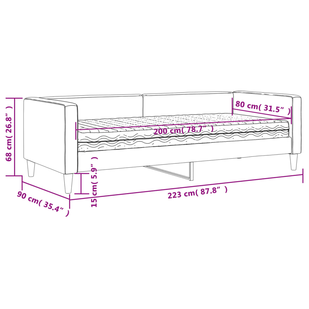 Tagesbett mit Matratze Dunkelgrau 80x200 cm Stoff