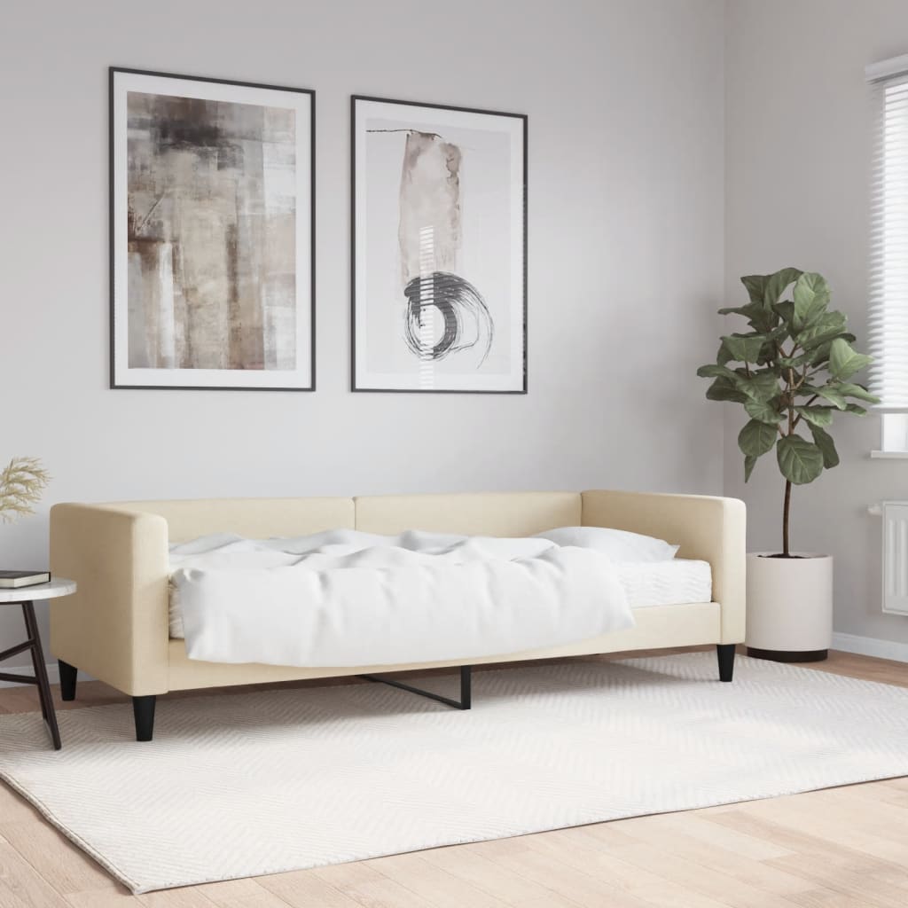Daybed with mattress cream 80x200 cm fabric