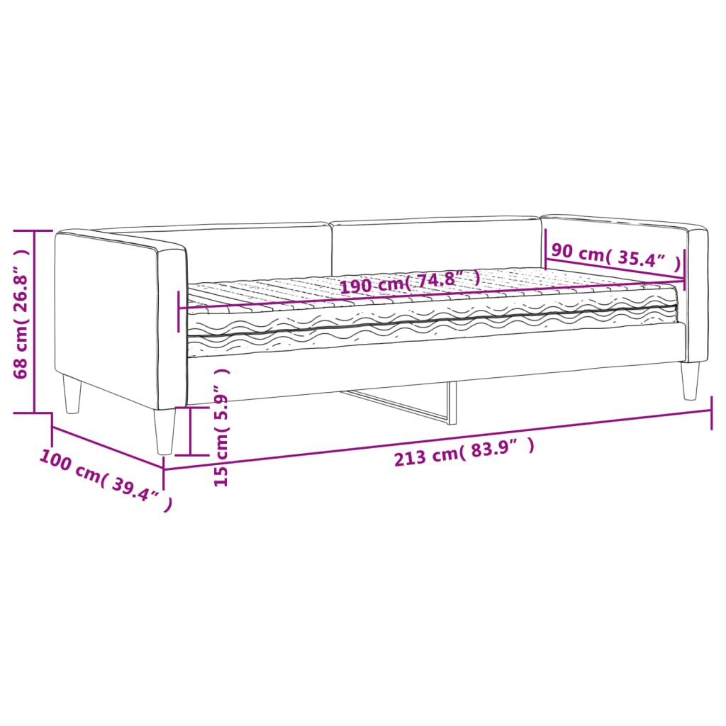 Tagesbett mit Matratze Schwarz 90x190 cm Stoff