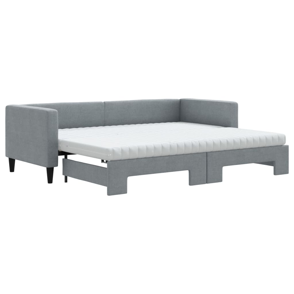 Daybed extendable with mattress light grey 80x200 cm fabric
