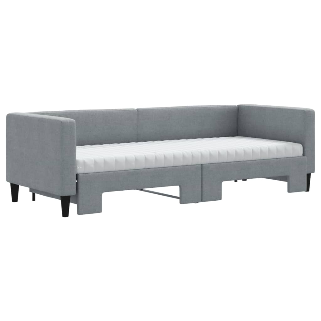 Daybed extendable with mattress light grey 80x200 cm fabric