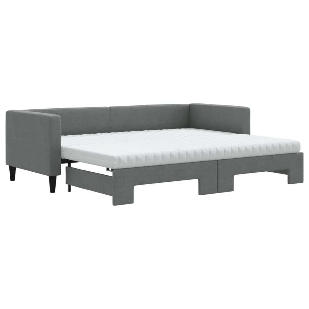 Lit de repos extensible avec matelas en tissu gris foncé 80x200 cm