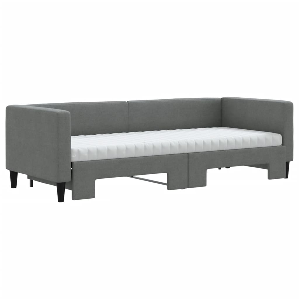 Lit de repos extensible avec matelas en tissu gris foncé 80x200 cm