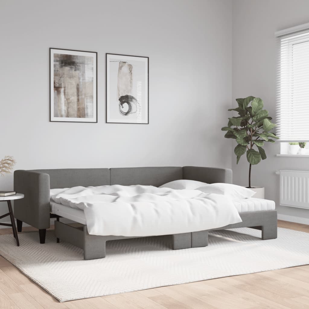 Lit de repos extensible avec matelas en tissu gris foncé 80x200 cm