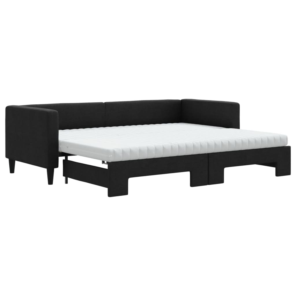 Daybed extendable with mattress black 80x200 cm fabric