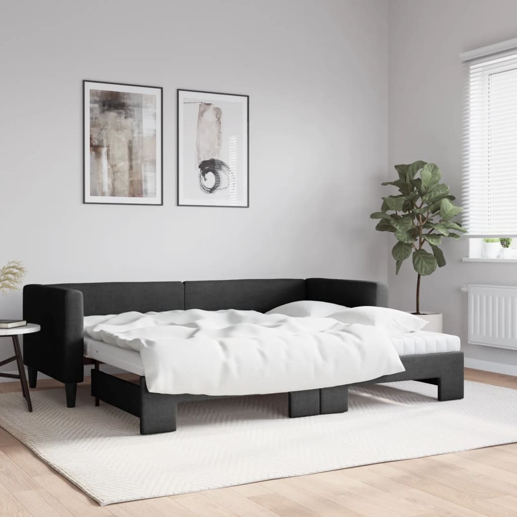 Daybed extendable with mattress black 80x200 cm fabric