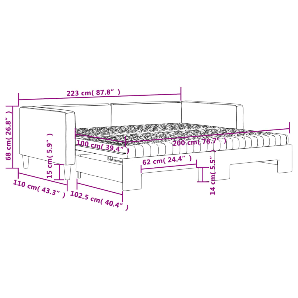 Tagesbett Ausziehbar mit Matratzen Dunkelgrau 100x200 cm Stoff