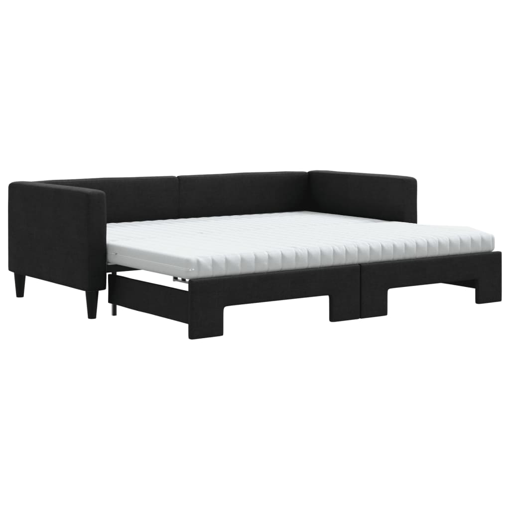 Daybed extendable with mattresses black 90x190 cm fabric