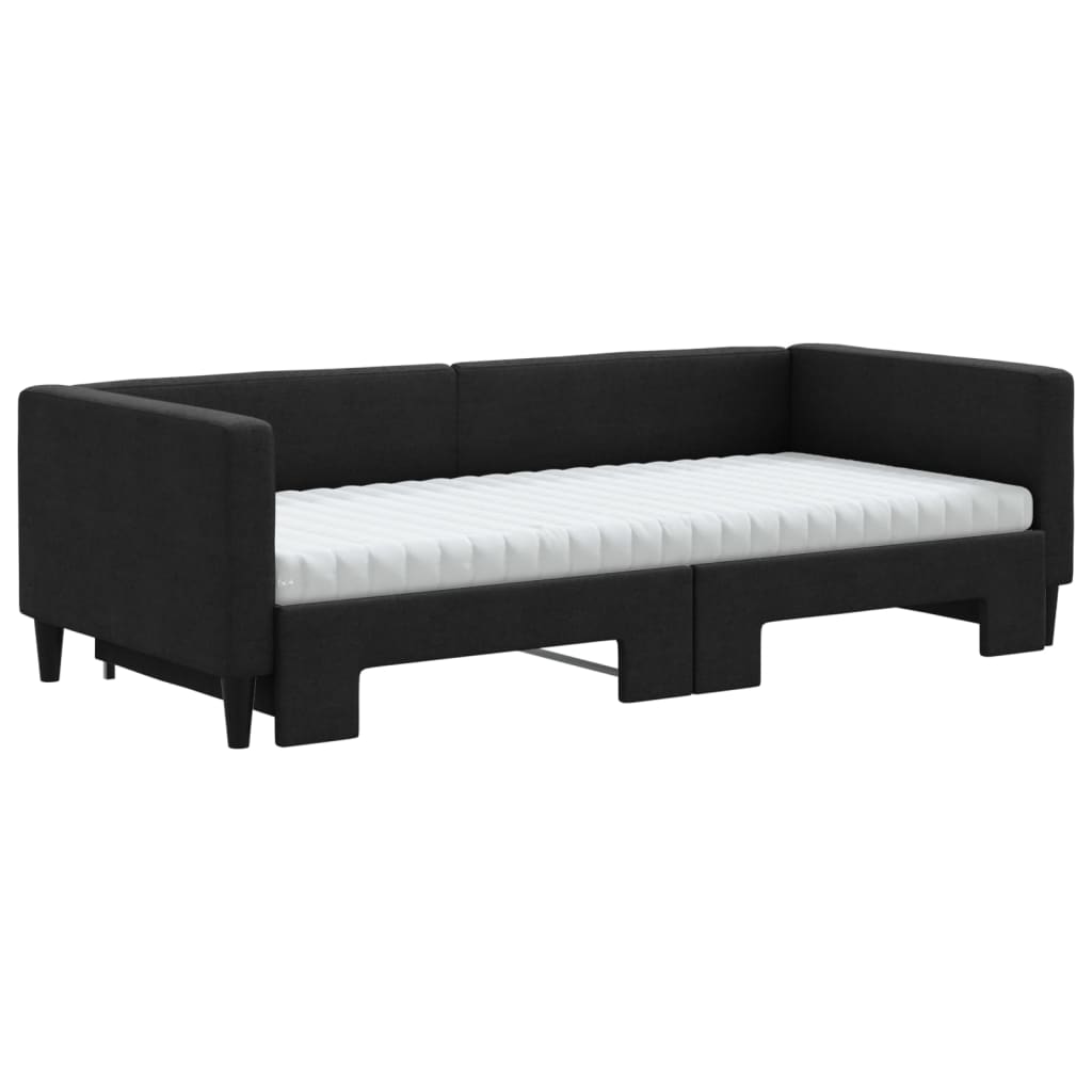 Daybed extendable with mattresses black 90x190 cm fabric