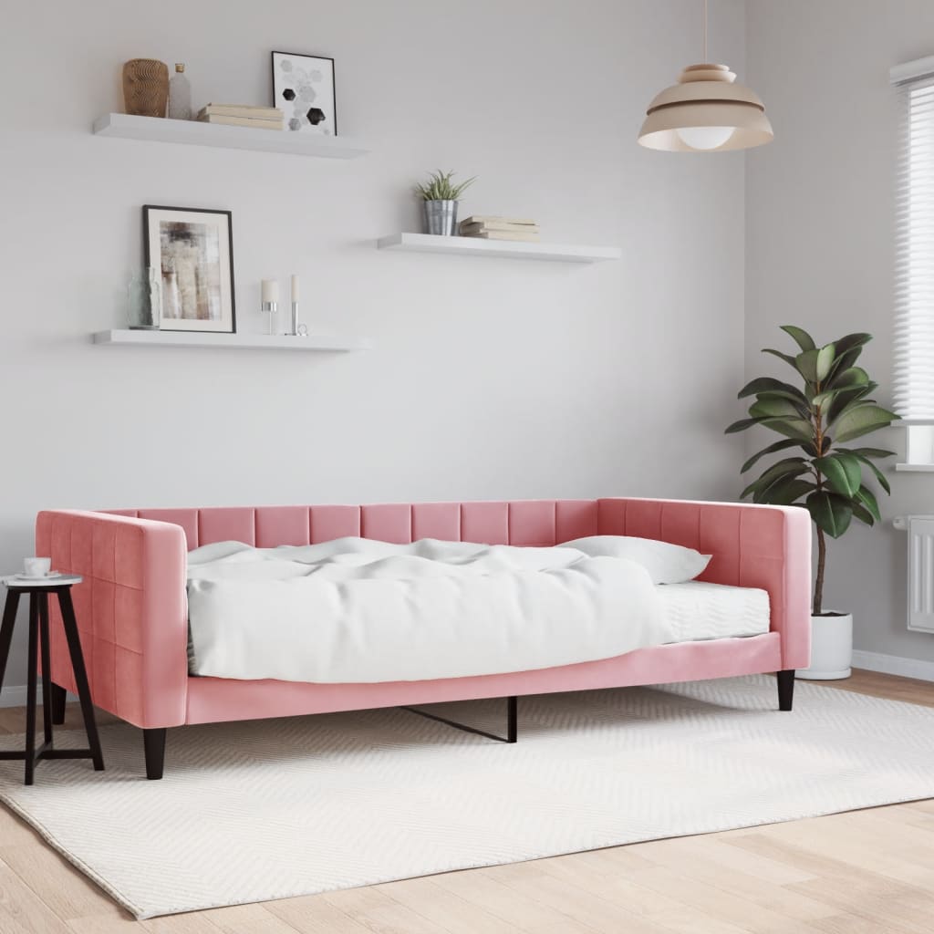 Daybed with mattress pink 100x200 cm velvet