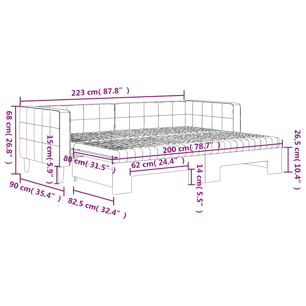Tagesbett Ausziehbar mit Matratzen Dunkelgrau 80x200 cm Samt