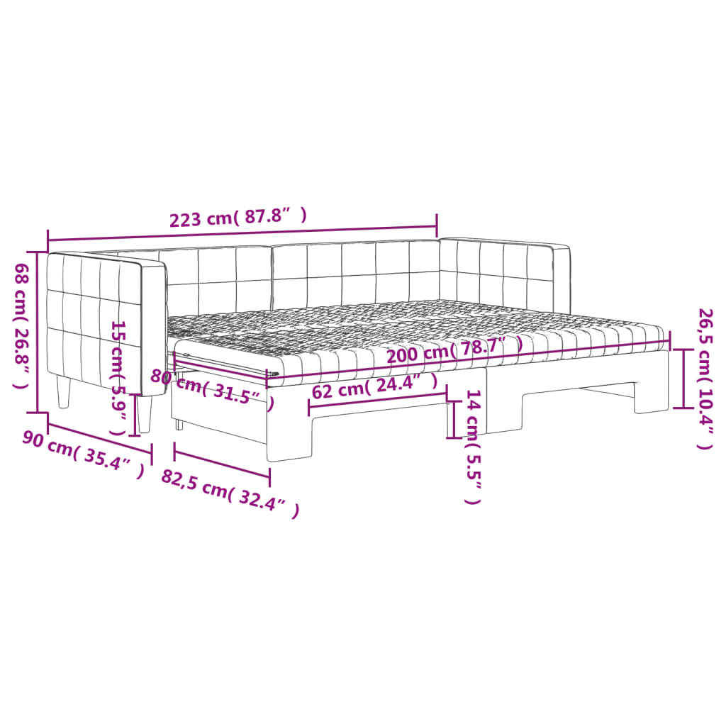 Tagesbett Ausziehbar mit Matratzen Rosa 80x200 cm Samt