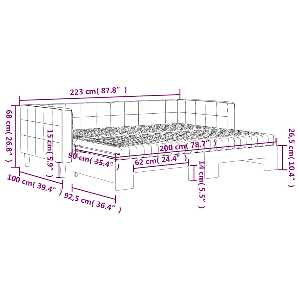Tagesbett Ausziehbar mit Matratzen Schwarz 90x200 cm Samt