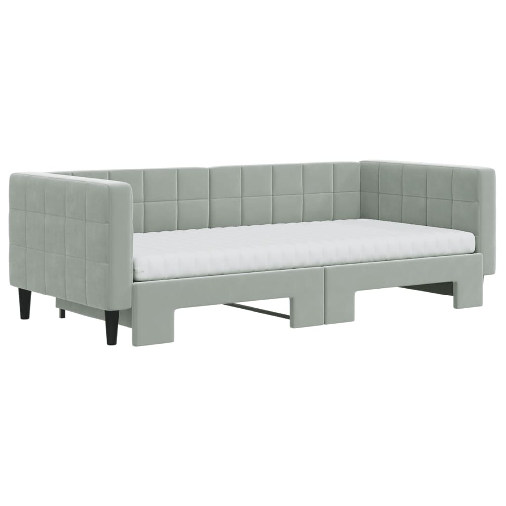Daybed extendable with mattress light grey 90x190 cm velvet