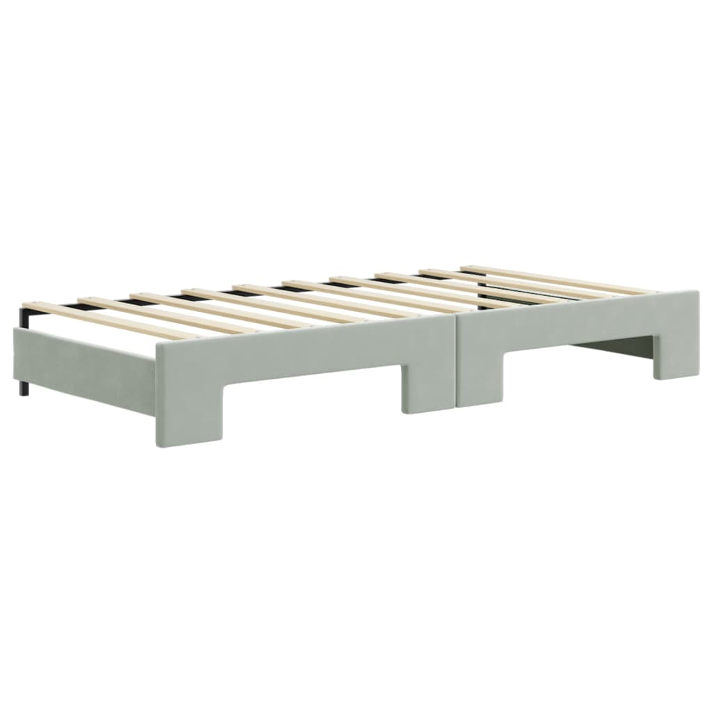 Daybed extendable with mattress light grey 90x190 cm velvet