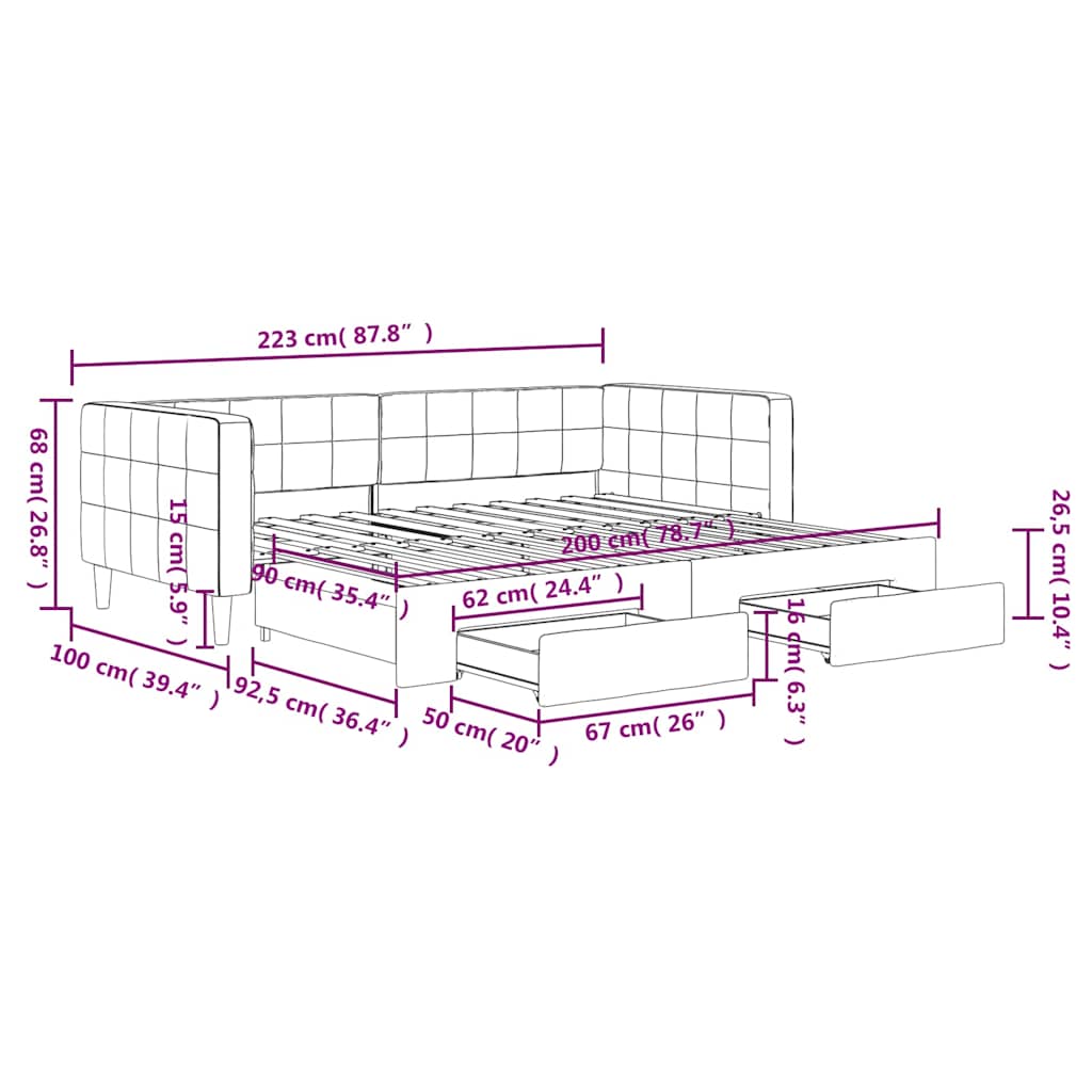 Tagesbett Ausziehbar mit Schubladen Dunkelgrün 90x200 cm Samt