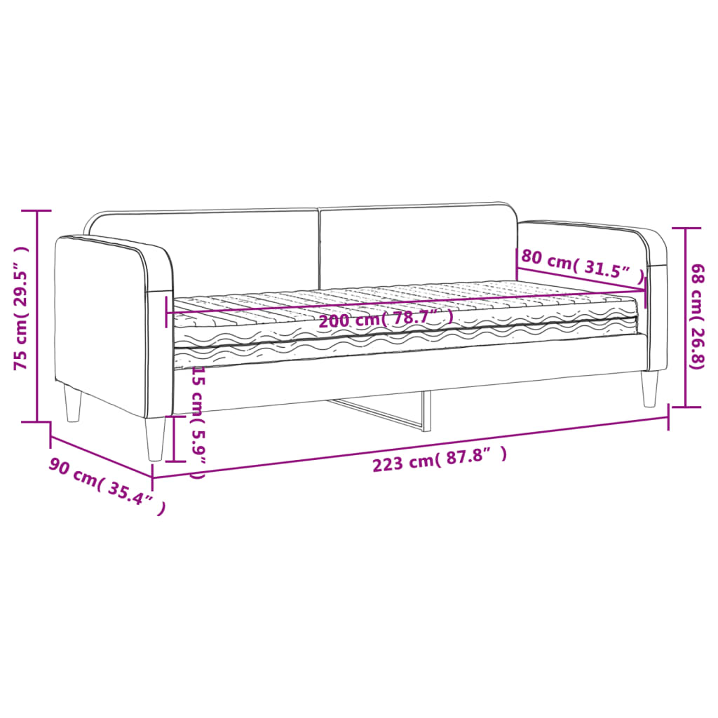 Tagesbett mit Matratze Dunkelgrau 80x200 cm Stoff