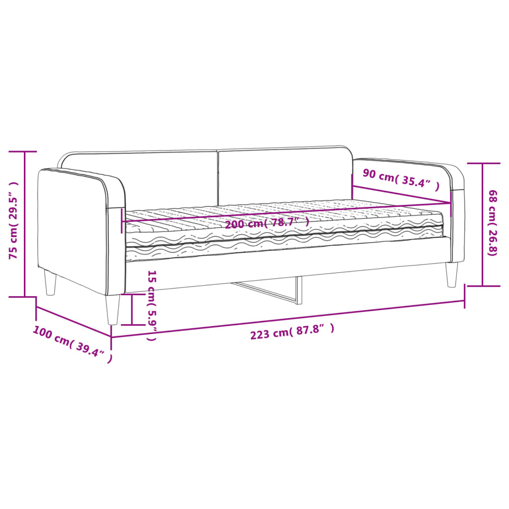 Tagesbett mit Matratze Schwarz 90x200 cm Stoff