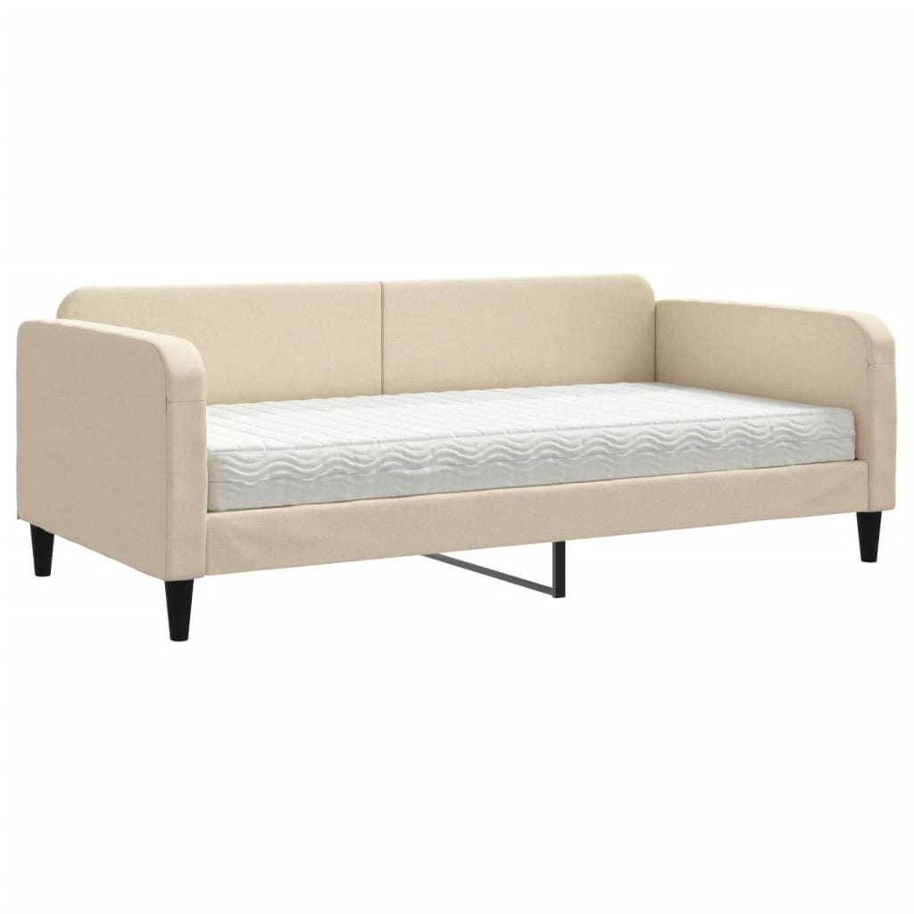 Daybed with mattress cream 100x200 cm fabric
